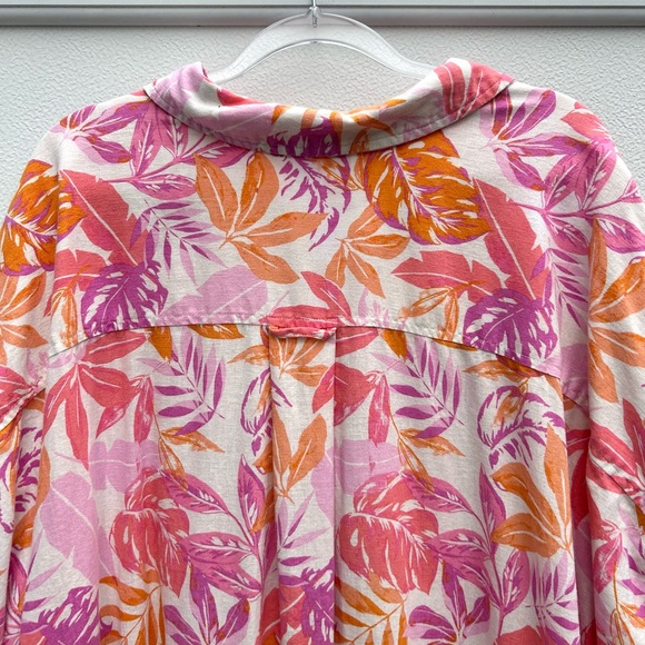 Terra & Sky Linen Top Women 3X Button Down Floral Multi Resort Wear Tropical - Picture 7 of 11